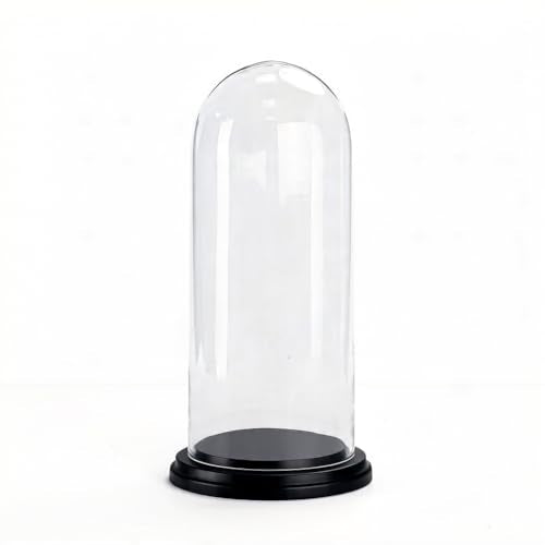 CYS EXCEL Glass Dome Cloche (H:13.75" D:5.5”) with Black Wood Base Decorative Showcase Display for Antique Collectibles Bell Jar Terrarium & Dessert Cover - color: Black, size: H-13.75" D-5.5"