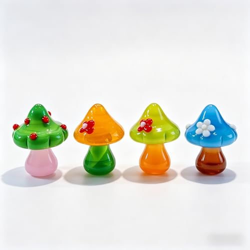Hand Blown Glass Mini Mushrooms Colorful Tiny Glass Figurines Miniature Mushroom Decor for Dashboard Decor, Terrarium, Desk Shelf, Aquarium, Gift for Women, Desktop - color: Colorful1