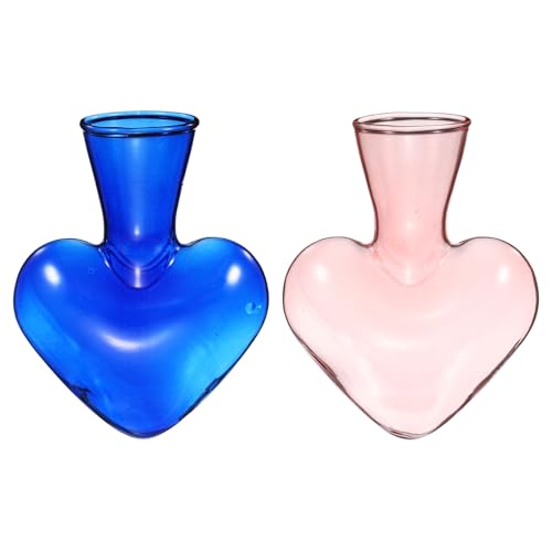 M METERXITY 2-Pack Propagation Vases, Heart-Shaped Glass Propagation Stations for Indoor Plants/Desktop Decor/Home Garden, Plants Terrariums Hydroponic Vases [Blue/Pink] - color: Blue/Pink
