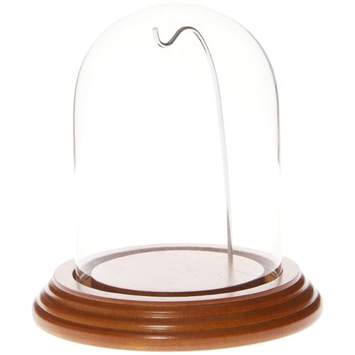 Plymor 3" x 4" Watch Glass Display Dome Cloche - color: Oak Base / Silver Wire