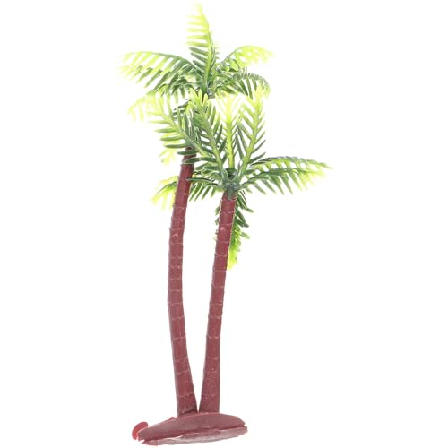 Miniature Palm Tree Figurines - Artificial Coconut Tree Green Plastic Fake Palm for Tropical Diorama, Fairy Garden Decor, Cake Topper Decoration & Hawaii Indoor/Outdoor Banquet Ornament