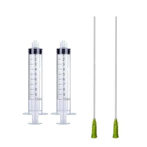 2 Set Syringe with Luer Lock 14Ga 4inch Needles for Oil Injector, Glue Dispensing Applicator, Scientific Labs, Watering, Refilling, Filtration (10ML) - size: 10ML