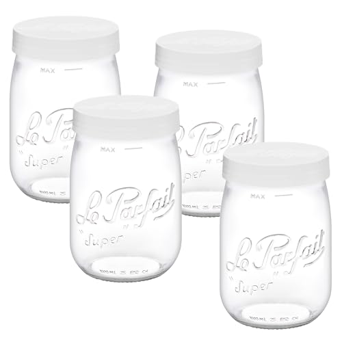 Le Parfait Screw Top Jar 1L (32oz) Wide Mouth Glass Jar, White, 4 Pack - color: 1L-White (Set/4)