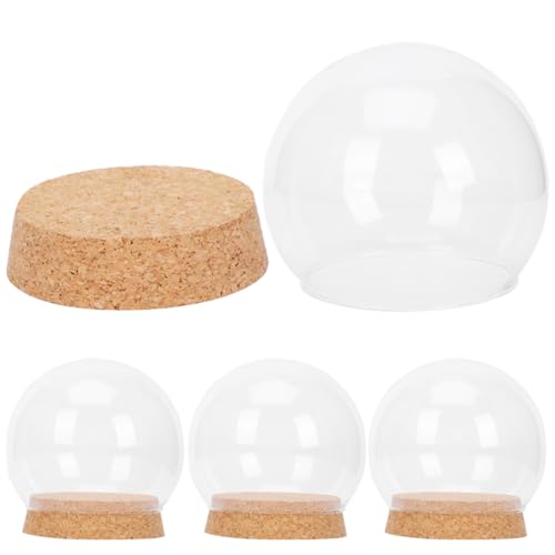 SEWACC 4pcs Glass Display Cover with Cork Base, Eternal Flower Dome for Holiday Decoration, Doll And Preserved Flower Display