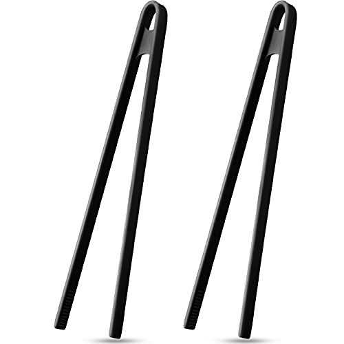 Patelai 2 Pcs 11.8 Inch Silicone Cooking Tongs Tweezers,Black - color: Black