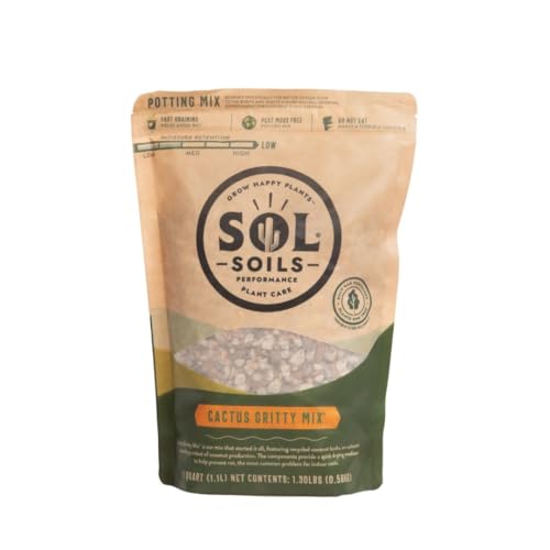 Sol Soils Cactus Soil Potting Mix - Fast Draining, Peat Moss Free, Gritty - 1 Quart - Coconut Husk, Granite, Calcined Clay, Pumice - style: Cactus Gritty Mix