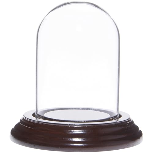 Plymor 2" x 3" Mini Glass Display Dome Cloche (Dark Mahogany Veneer Base) - color: Dark Mahogany Veneer Base