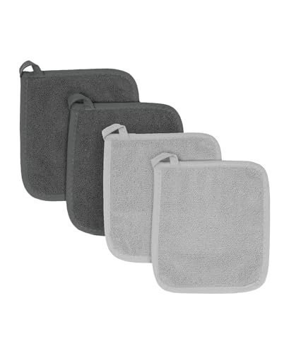 RITZ Terry Potholder & Hot Pad: Unparalleled Heat Resistant, Durable 100% Cotton – Ergonomically Designed for Optimal Grip – Easy-Care Machine Washable – 4-Pack, Titanium/Graphite - color: Titanium/Graphite, size: 4-Pack Multi-Color