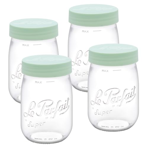 Le Parfait Screw Top Jar 1L (32oz) Wide Mouth Glass Jar, Mint, 4 Pack - color: 1L-Mint (Set/4)