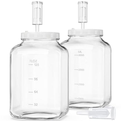 Folinstall 1.5 Gallon Large Fermentation Jars, Wide Mouth Glass Mason Jar | 4.3" Opening, BPA-Free, Food Grade, Pickle jars with 2 Airtight Lids, 3 Airlocks and Measurement Marks, Leakproof Seal, 2PCS