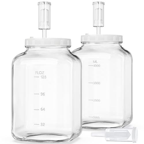 Folinstall 1.5 Gallon Large Fermentation Jars, Wide Mouth Glass Mason Jar | 4.3" Opening, BPA-Free, Food Grade, Pickle jars with 2 Airtight Lids, 3 Airlocks and Measurement Marks, Leakproof Seal, 2PCS