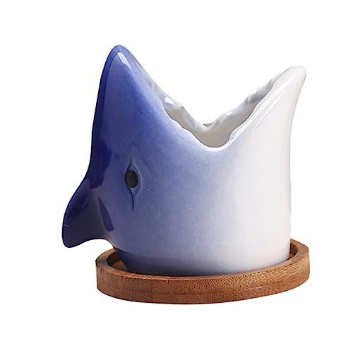 Big Mouth Shark Planter Cactus Pot Fish Pot Small Succulent Planters Succulents Animal Planter Plant Cartoon Cactus Cute Clay Ceramics - color: Blue