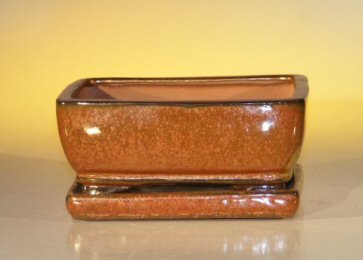 Bonsai Boy Aztec Orange Ceramic Bonsai Pot - Rectangle With Attached Humidity Drip tray 6 37 x 4 75 x 2 625