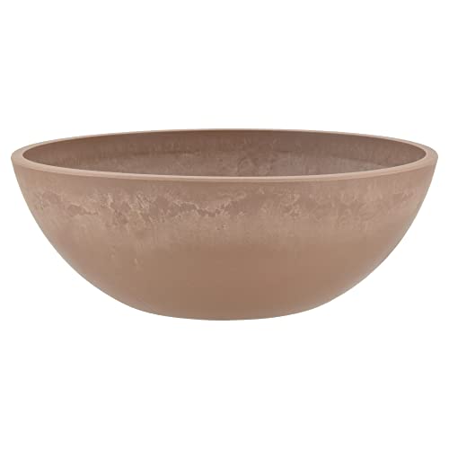 PSW Pot Collection M25TP 10-inch Plastic/Stone/Wood Composite Low Bowl Planter – No Drainage Hole (Drillable), Shallow Indoor/Outer Pot for Succulents, Bonsai, Fairy Gardens, Herbs, Taupe - color: Taupe, size: 10 Inch