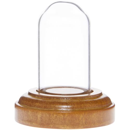 Plymor Miniature 1" x 2" Mini Glass Display Dome Tiny Cloche (Oak Veneer Base) - color: Oak Veneer Base