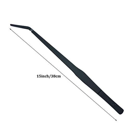 FRUTA Aquarium Tweezers Stainless Steel Curved Tweezer with Carbonation Protection Coating Against Rust Long Reptiles Feeding Tongs for Aquatic Plants Spider Snakes Lizards, 15 inch - Black Curved