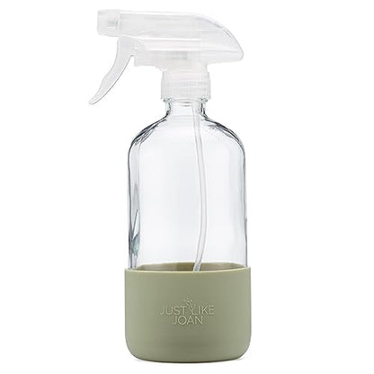 Clear Glass Spray Bottle with Silicone Sleeve for Cleaning Solutions, Essential Oils, Plants, Vinegar - 16 oz, Refillable, Food Safe (2-PACK: Steel Gray & Sage Green) - color: Steel Gray & Sage Green