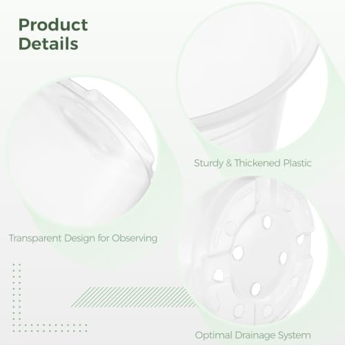 50 Pack 3/4/5/6/7 Inch Clear Nursery Pots with Drainage Holes, Thickened Transparent Plastic Plant Pots, Starter Potting Containers for Observing Root Growth, Indoor & Outdoor Use
