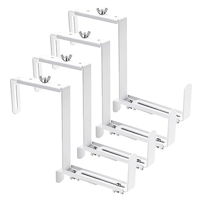 Adjustable Planter Box Bracket, Flower Box Holder Brackets for Deck Railing - size: 4 Pack White