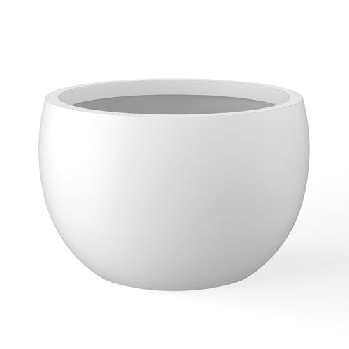 Kante Small Round Bowl White Concrete Planter 11.8" Dia, Outdoor | Rubber Plug for Indoor, Drainage for Garden, All-Weather Cement Flower Pot, Handcrafted, Anti-Frost & UV, Modern Home Decor - color: Pure White, size: 11.8" d