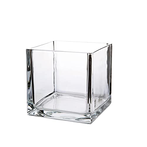 WGV Cube Glass Vase, Candle Holder, 4"x4"x4", Utility, Clear Elegant Floral Accent Container Planter Terrarium Storage for Wedding Party Ceremony Event Office Home Decor, 1 Piece - size: 4" Utility