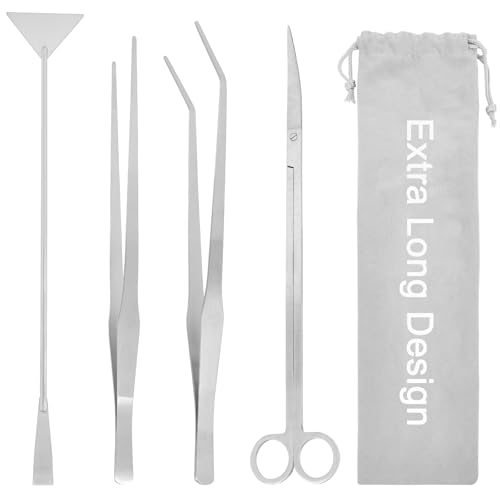 15Inch Extra Long Design Aquarium Aquascaping Tool Kit, Stainless Steel - color: Silver