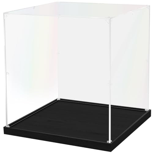 JUJOMAT Acrylic Display Case for Collectibles, Clear Box 14x14x15 in, Black - color: Black, size: 14 x 14 x 15 inches