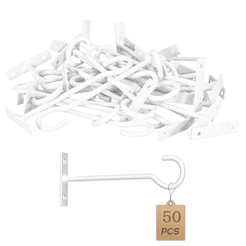 50Pack 6inch Hanging Plant Hooks Bracket Metal Wall Hook,Anti-Rust Indoor Outdoor White - color: White, size: 6in&50Pack