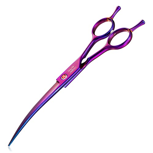 JASON Curved Dog Grooming Scissors - 7" Down-Curved Trimming Shears Purple | Professional Shear with Ergonomic Handle Japanese Stainless Steel, for Dogs, Cats and Other Pets, Sharp, Gift - color: Purple, size: 7.02