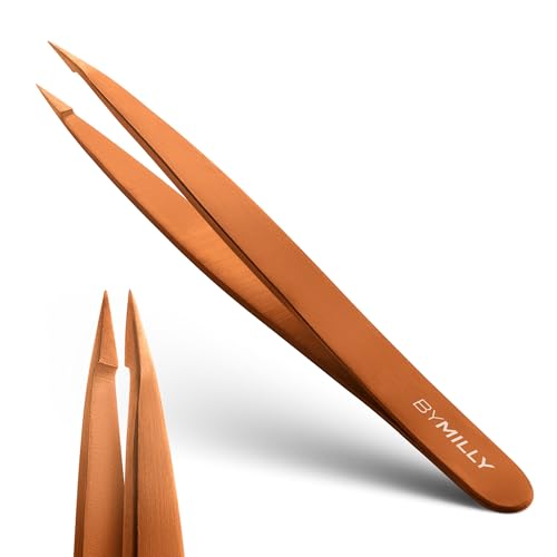 Pointed Tweezers | Titanium Series | High Carbon Stainless Steel Needle Nose | Fine Point Precision Hair Removal | Perfectly Aligned & Hand-Filed Sharp | Rose Gold - color: Rose Gold