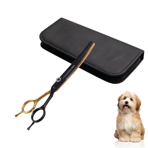 7" Curved Thinner Dog Scissor, Curved Fluffer Scissors, 43 Teeth - color: Black Gold, size: 1 piece - Curved Fluffer