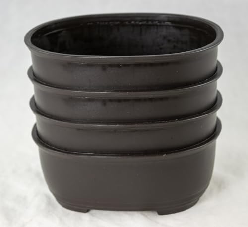 Yubonzai Japanese Oval Plastic Bonsai Training Pot, Cactus & Succulent Planter - 5.25"x 4.25"x 2" (4 Pots) - style: 4 Pots