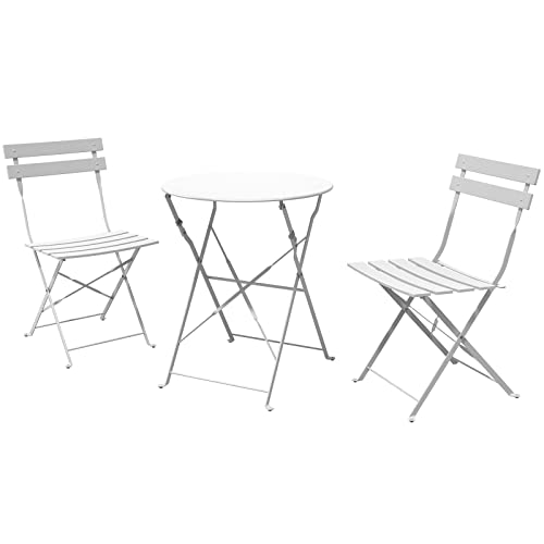 Grand patio 3-Piece Folding Patio Bistro Set, Premium Steel Outdoor Table and Chairs, Foldable Small Patio Furniture for Balcony/Garden, Mint Green, White - color: White, style: without Cushion & Umbrella