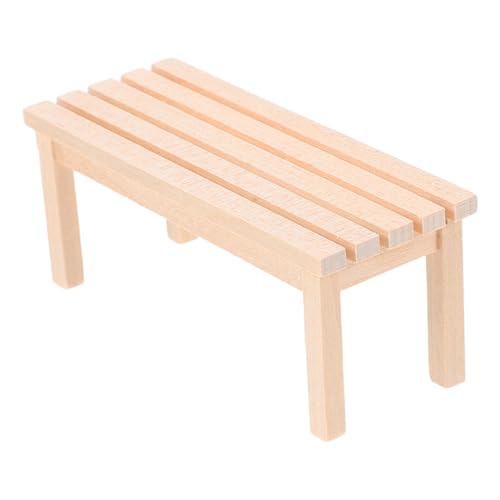 VOSAREA Wooden Dollhouse Bench, 1:12 Scale Miniature Bench and Dollhouse Furniture for Fairy Garden Accessories Micro Landscape Beige