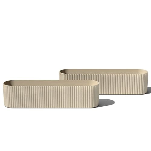 Veradek Demi Series Window Box Planter - Round Outdoor Planter | Made From a Durable Plastic-Stone Composite With Pre-Drilled Drainage Holes. Modern Patio/Tabletop Décor - color: Sand, size: 36 inch - 2 Pack
