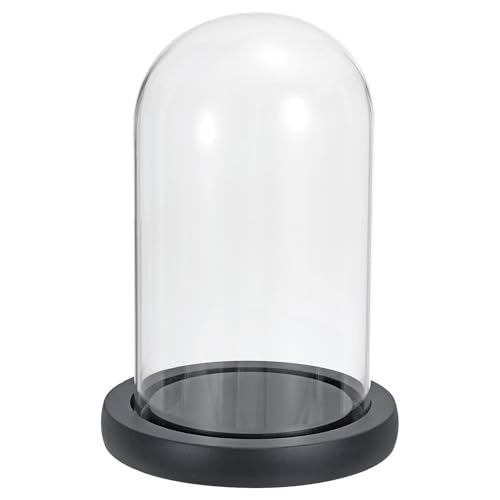 PATIKIL 7.1"x3.5" Clear Cloche Glass Dome, Glass Bell Jar Display Case Tabletop Centerpiece with Black Wooden Base for Christmas Home Decor - size: 7.1x3.5"