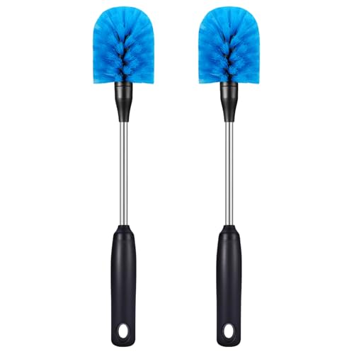 MOSOLAN Stainless Steel Bottle Brush with Replaceable Head, 13 in | 2 Pack, Blue, Long Handle Scrubbing Brush for Water Bottles, Glasswares, Mugs, Flasks, Tumblers, Vases, and Kitchen Sink - color: Blue, size: 13 Inch (Pack of 2)