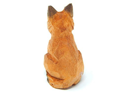 Selsela Hand-Carved Red Fox Figurine - Handmade Wooden Figurine Statue Small Art Sculpture Home Decor Artisan Carving Miniature Animal. Artisan Carving for Rustic Home Decor & Collectibles