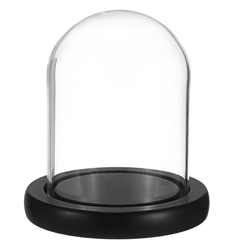 Hipiwe Clear Glass Dome Cloche, Glass Display Bell Jar with Black Wood Base, Decorative Display Case with Acrylic Easel Stand for Plants, Medals, Challenge Coin, Pocket Watch Collectibles, 3.1"x 3.9"