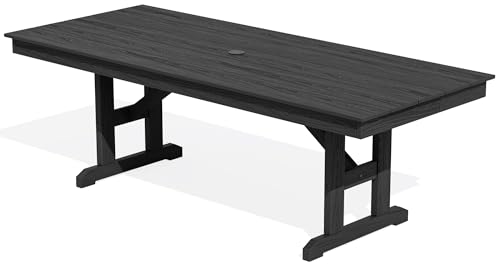 SERWALL Outdoor 84" HDPE Rectangular Dining Table for 6-8,All-Weather,Black - color: Black, size: 1-Piece(Dining Table)
