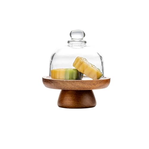 Mini Glass Cloche Dessert Stand, 4.1-Inch Acacia Wood Footed Cake Stand with Clear Dome Cover for Macarons, Candy, Cheese Bites, Cookies, Tea Party Dessert Table - color: 4.1 inch of mini glass dessert cups,