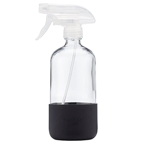 Clear Glass Spray Bottle with Silicone Sleeve for Cleaning Solutions, Essential Oils, Plants, Vinegar - 16 oz, Refillable, Food Safe (Rich Black) - color: Rich Black