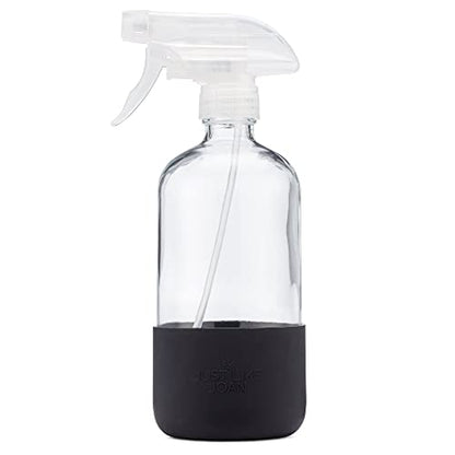 Clear Glass Spray Bottle with Silicone Sleeve for Cleaning Solutions, Essential Oils, Plants, Vinegar - 16 oz, Refillable, Food Safe (Rich Black) - color: Rich Black