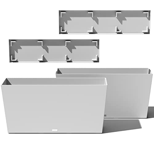 Veradek Pure Series Midori Planter & Drip Tray - Wide Outdoor Planter Set - color: White, size: 39 inch - 2 pack with saucers