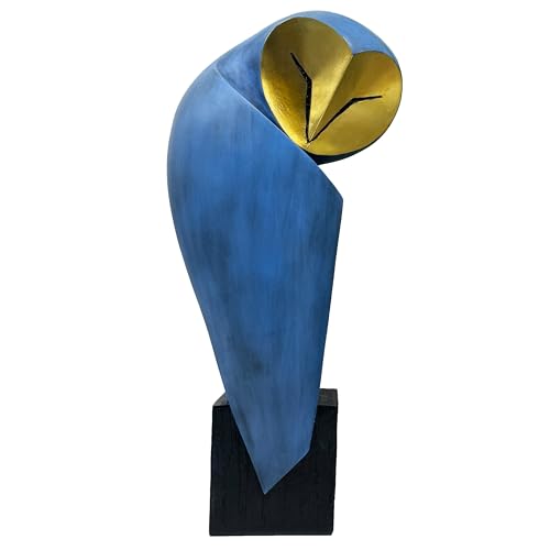 Mid-Century Modern Owl Statue, 15 Inch Home Decor Sculpture | Handmade resin, mid-century style, bookshelf accent, office desk art, mantel display, collectible figurine, unique gift - color: Blue