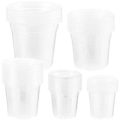 50 Pack 3/4/5/6/7 Inch Clear Nursery Pots with Drainage Holes, Thickened Transparent Plastic Plant Pots, Starter Potting Containers for Observing Root Growth, Indoor & Outdoor Use