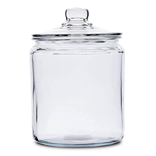 Anchor Hocking Heritage Hill Canister, Glass, 1/2-Gallon | Oversized Knob Lid | Thick Vintage Profile | Wide Mouth Easy Access | Dishwasher Safe Stain Resistant | Lead-Free Crystal
