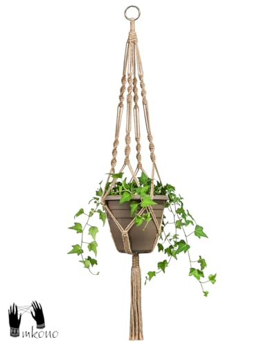 Mkono 2 Pack Macrame Plant Hangers Indoor Hanging Planter Basket Decorative Flower Pot Holder Jute Rope for Indoor Outdoor Home Decor 4 Legs 40 Inch, Brown