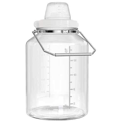 5 Gallon Glass Storage Jar with Airtight Lid, Stainless Steel Handles | 6.4" Wide Mouth, Quart & Liter Marks, Measuring Cup Included, Large Storage Container for Rice, Dog Food & Treats, Dry Food