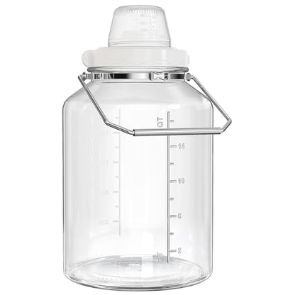5 Gallon Glass Storage Jar with Airtight Lid, Stainless Steel Handles | 6.4" Wide Mouth, Quart & Liter Marks, Measuring Cup Included, Large Storage Container for Rice, Dog Food & Treats, Dry Food